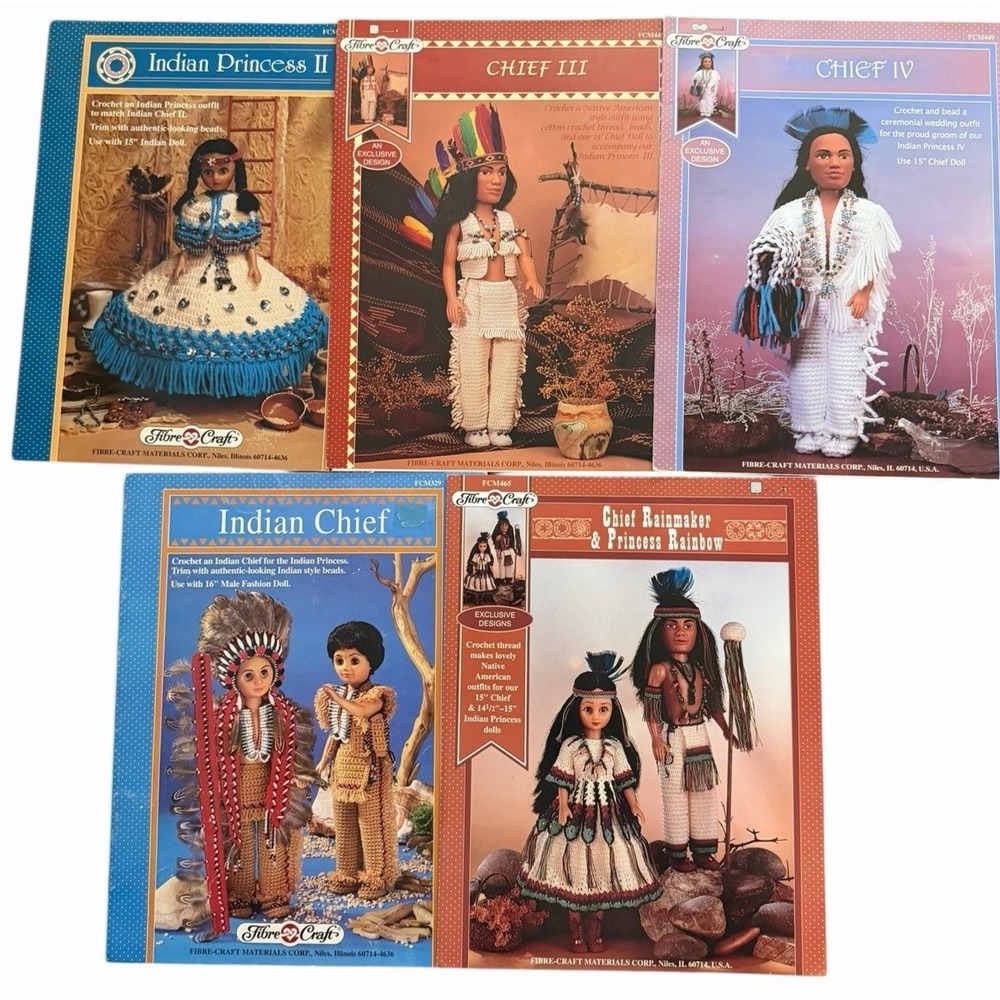 Vintage Native American Crochet Doll Patterns‎ Lot of 5 Southwestern Arts Crafts